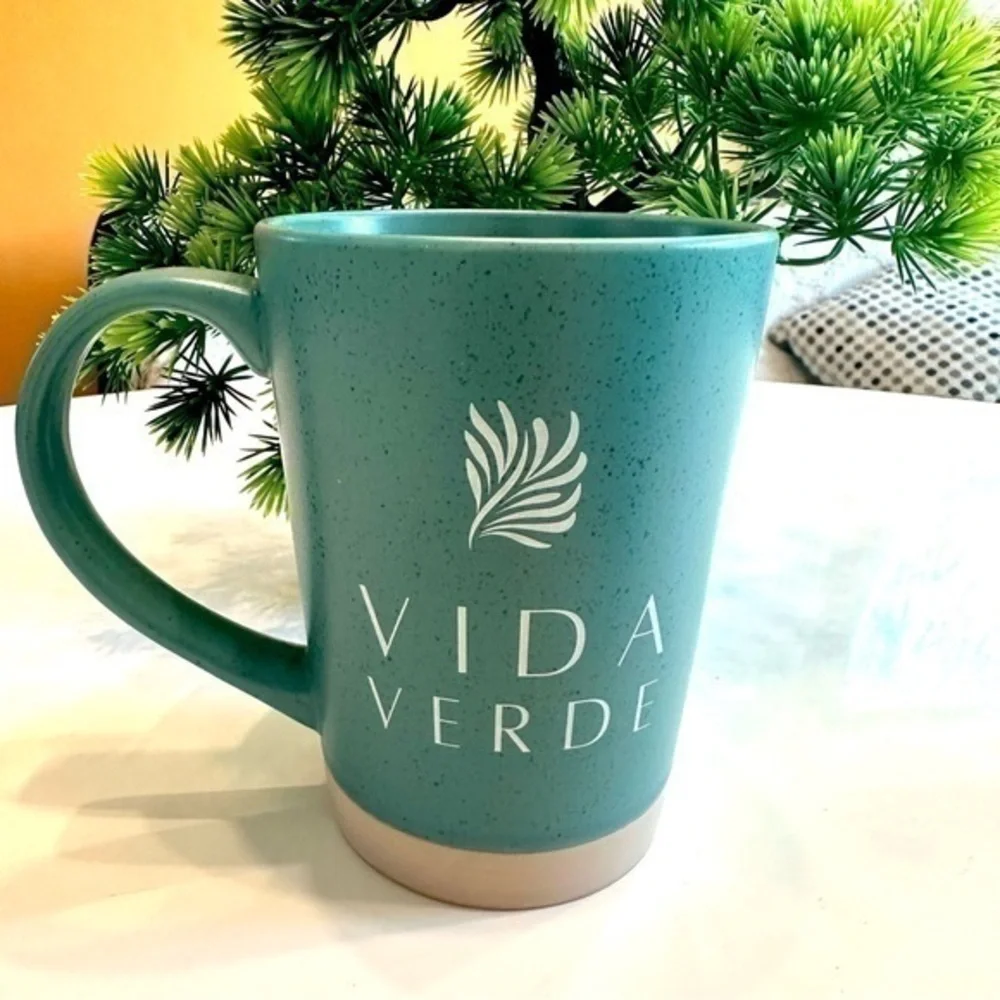 Vida Verde Teal Speckled Coffee Mug Tropical Boho Ceramic Cup